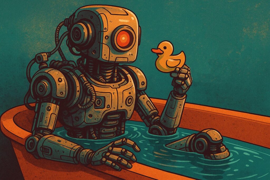 a robot in a bathtub